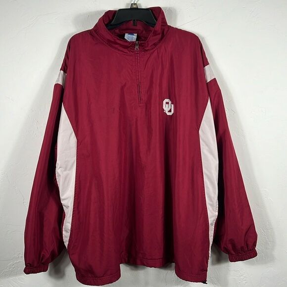 🏈🏈 Vintage OKLAHOMA SOONERS Pullover 1/4 Zip Mesh Lined Windbreaker Jacket 2XL - Picture 1 of 9